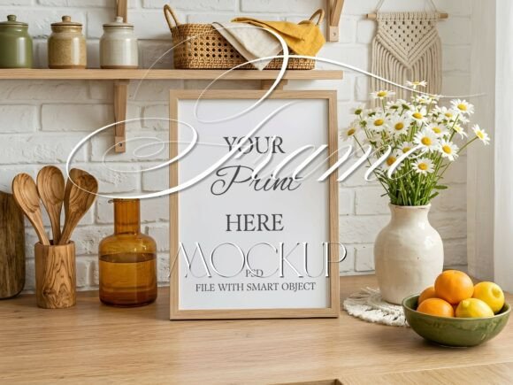 Download Rustic Kitchen Frame Mockup Interior PSD - Frame mockup Collection