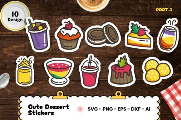 Download Cute Dessert Stickers Set SVG - Cricut - Dessert stickers Collection