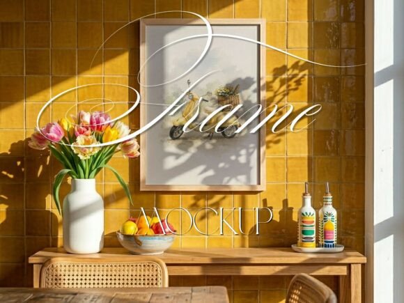 Download Yellow Kitchen Frame Mockup Interior PSD - Frame mockup Collection