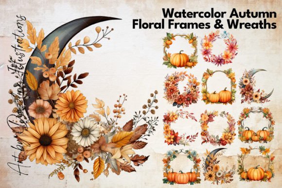 Download Watercolor Autumn Floral Frames Wreaths - Frame Collection