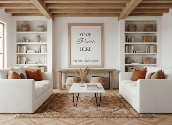 Download Rusti Boho Living Room Frame Mockup PSD - Frame mockup Collection