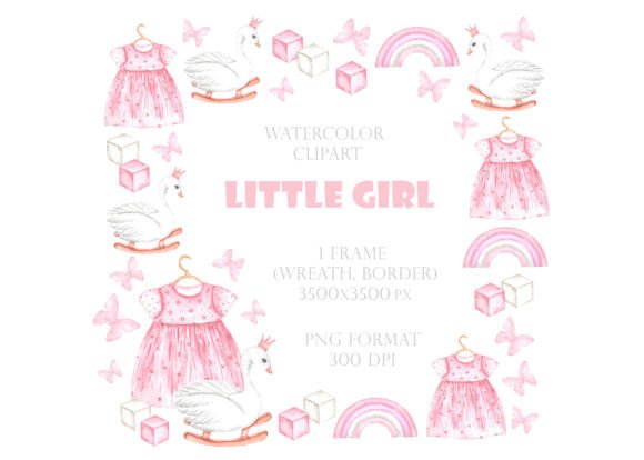 Download Little Girl Watercolor Frame. Clipart. - Frame Collection