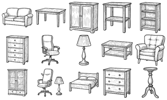 Download Hand Drawn Home Furniture Icons Set - Home furniture Collection