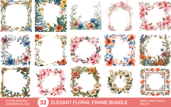 Download Elegant Floral Frame Bundle PNG - Frame Collection