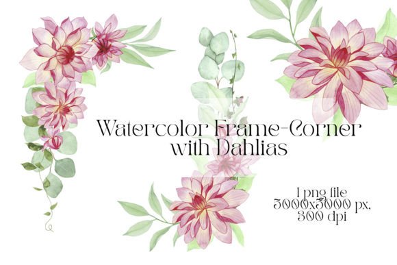 Download Watercolor Frame-Corner with Dahlias - Frame Collection