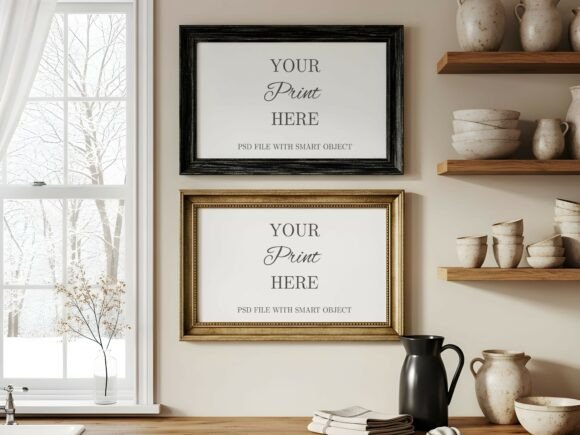 Download 2 Kitchen Landscape Frame Mockups - Frame mockup Collection