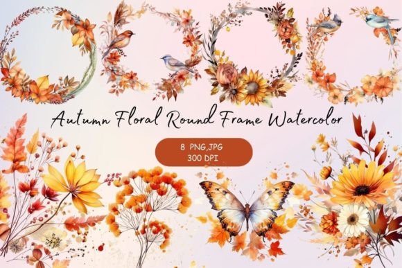 Download Autumn Floral Round Frame Watercolor - Frame Collection