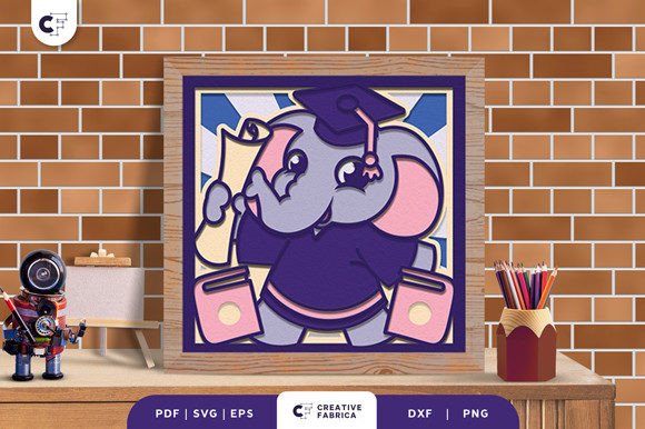 Download Elephant Graduation 3D Shadow Box SVG - Premium Resources