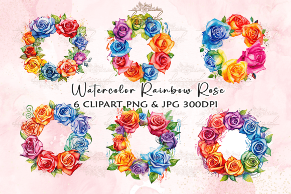 Download Watercolor Rainbow Rose Frame Clipart - Frame Collection