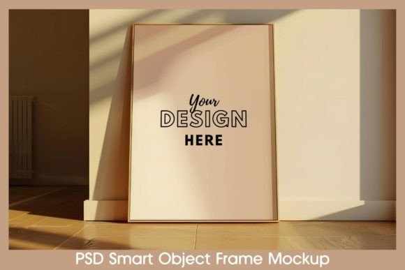 Download Vertical Frame Mockup on Wooden Floor - Frame mockup Collection