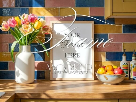 Download Retro Kitchen Frame Mockup Interior PSD - Frame mockup Collection